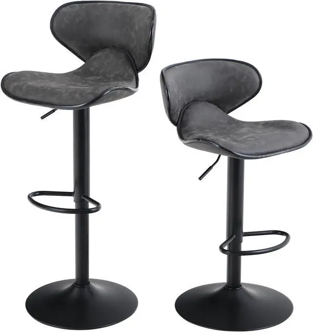 Alt view image 2 of 7 - Bar Stools Set of 2,Adjustable Counter Height Bar Stools with Footrest and Modern Back for Living Room,and Kitchen,PU Leather,350 lbs Capacity
