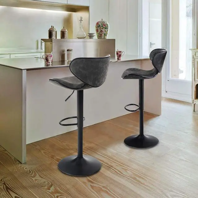 Alt view image 3 of 7 - Bar Stools Set of 2,Adjustable Counter Height Bar Stools with Footrest and Modern Back for Living Room,and Kitchen,PU Leather,350 lbs Capacity