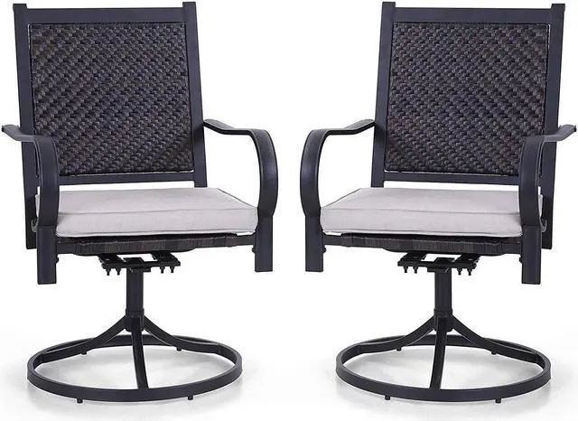 Main image of Patio Dining Chairs PE Rattan Swivel Armchairs with Cushions Set of 2