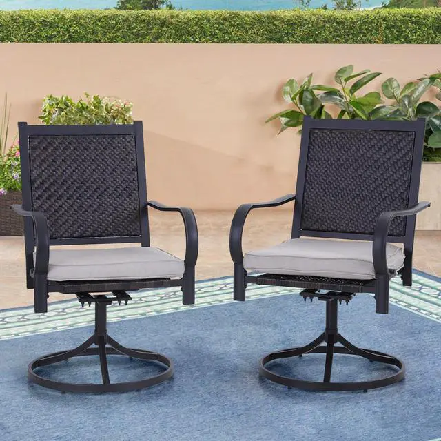 Alt view image 2 of 6 - Patio Dining Chairs PE Rattan Swivel Armchairs with Cushions Set of 2
