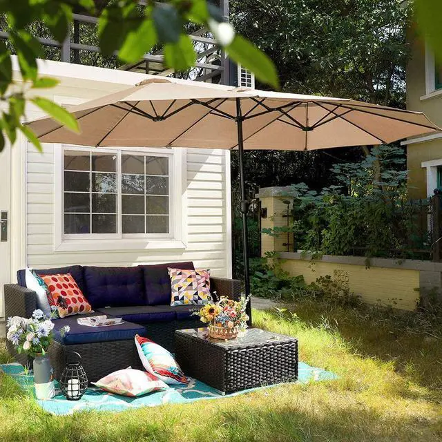 Alt view image 2 of 7 - 15ft Patio Umbrella Double-Sided Outdoor Market Extra Large Umbrella with Crank, Umbrella Base Included