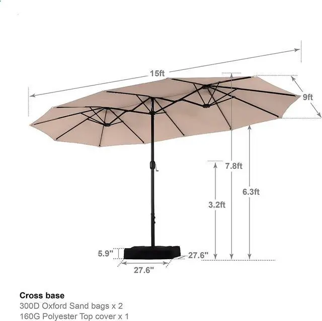 Alt view image 7 of 7 - 15ft Patio Umbrella Double-Sided Outdoor Market Extra Large Umbrella with Crank, Umbrella Base Included