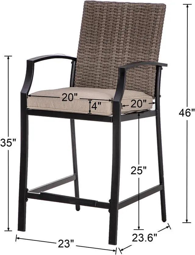 Alt view image 7 of 7 - 2 Pieces Metal Outdoor Bar Stools with Cushions for Patio, Garden, Yard, Poolside Rattan Seat Back