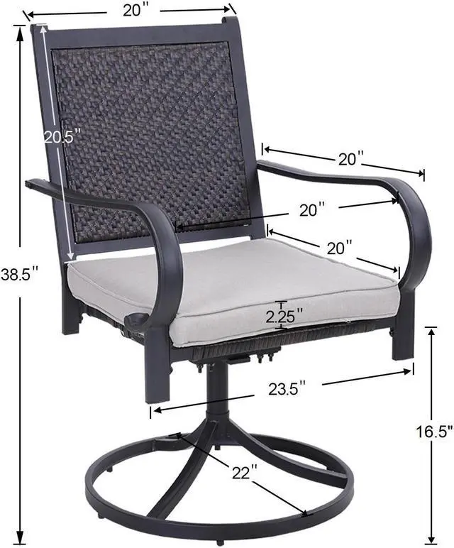 Alt view image 6 of 6 - Patio Dining Chairs PE Rattan Swivel Armchairs with Cushions Set of 2