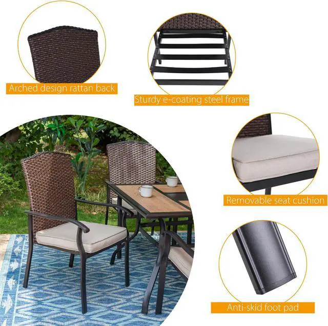 Alt view image 3 of 6 - Outdoor Metal Dining Chairs with Cushions for Patio, Garden, Yard Metal Frame with PE Rattan Seat Set of 2