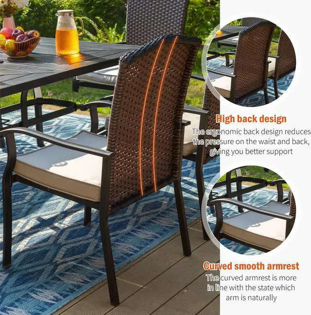Alt view image 4 of 6 - Outdoor Metal Dining Chairs with Cushions for Patio, Garden, Yard Metal Frame with PE Rattan Seat Set of 2