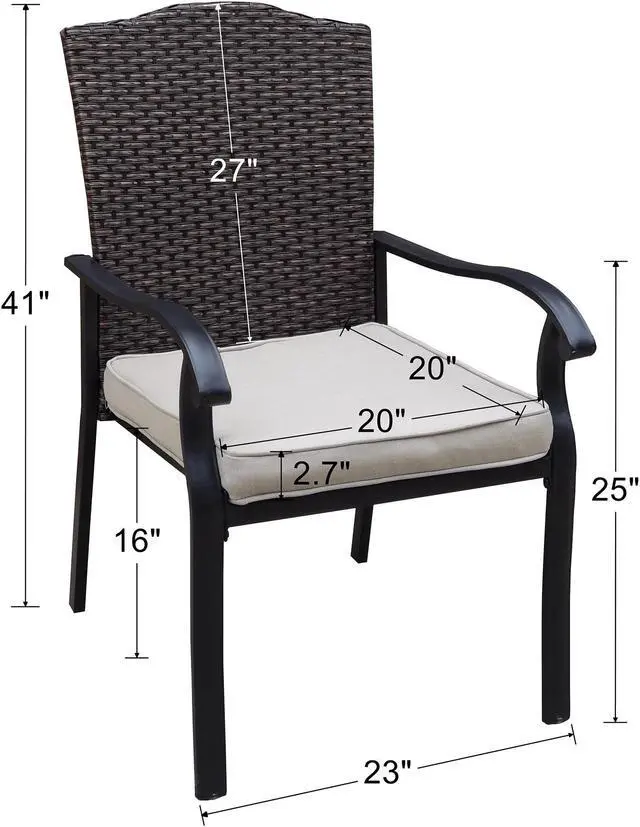 Alt view image 6 of 6 - Outdoor Metal Dining Chairs with Cushions for Patio, Garden, Yard Metal Frame with PE Rattan Seat Set of 2