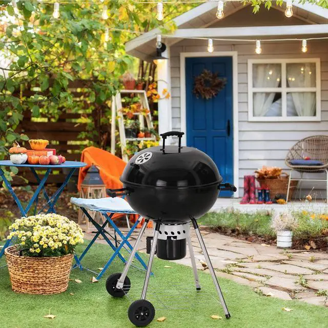 Alt view image 3 of 7 - Captiva Designs Kettle Enamel Charcoal Patio Grill with Built-in Thermometer Size 2