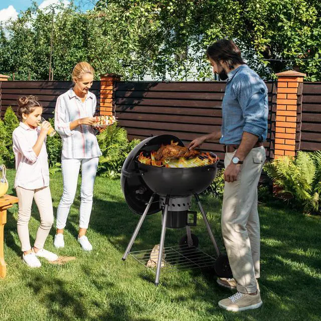 Alt view image 2 of 7 - Captiva Designs Kettle Enamel Charcoal Patio Grill with Built-in Thermometer Size 2