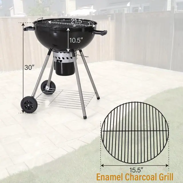 Alt view image 7 of 7 - Captiva Designs Kettle Enamel Charcoal Patio Grill with Built-in Thermometer Size 2