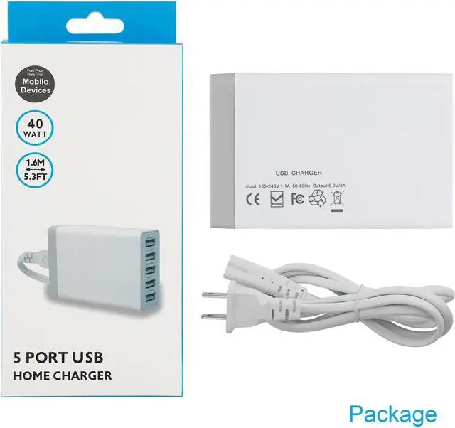 Alt view image 7 of 8 - Pezin & Hulin USB Wall Charger, 5 Ports USB Charger HUB for Phones, Smartphones and Tablets, Multi USB Charger Station, Fast Charging (White)
