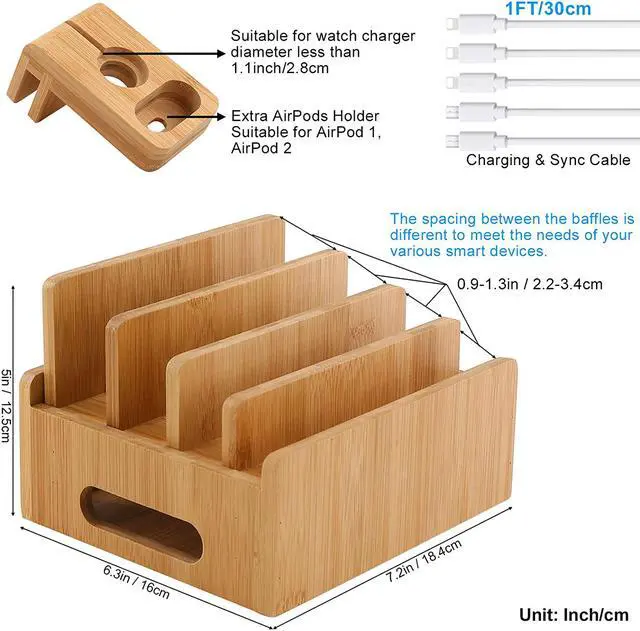 Alt view image 4 of 8 - Pezin & Hulin Charger Dock Stand,Multiple Devices Station Organizer for Cell Phones, Tablet, AirPods, iWatch , Stand.(Includes 5 Cables BUT NO Charger HUB)