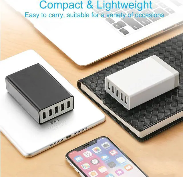 Alt view image 3 of 8 - Pezin & Hulin USB Wall Charger, 5 Ports USB Charger HUB for Phones, Smartphones and Tablets, Multi USB Charger Station, Fast Charging (White)