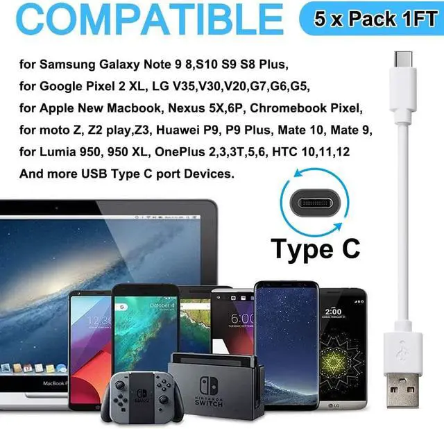 Alt view image 7 of 7 - Pezin & Hulin Ultra Short USB Cable,USB Type C Cable Fast Charge Cable Compatible with New MacBook, Samsung Galaxy Note 9 8, S10 S9, Nexus 5X/6P, Pixel 3XL and More(1FT 5 Pack)