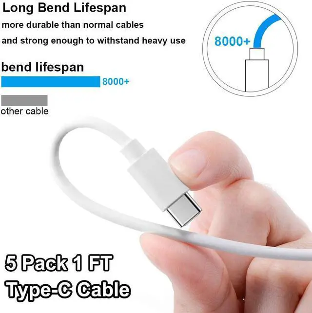 Alt view image 2 of 7 - Pezin & Hulin Ultra Short USB Cable,USB Type C Cable Fast Charge Cable Compatible with New MacBook, Samsung Galaxy Note 9 8, S10 S9, Nexus 5X/6P, Pixel 3XL and More(1FT 5 Pack)