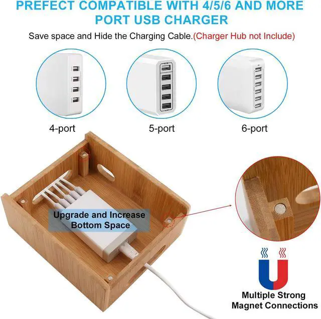 Alt view image 6 of 7 - Pezin & Hulin Bamboo Charging Station, with Power Charger HUB ,5 Cables, Cell Phone Charging Stand for Multiple Devices, Phones, Tablets.(Includes 5 Port USB Charger,5 Cables , iWatch & AirPod Stand)