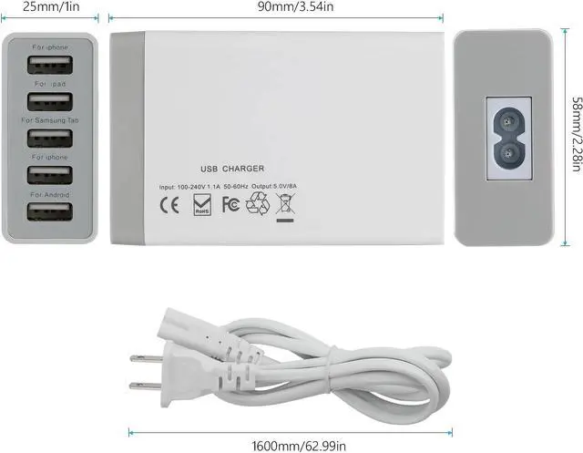 Alt view image 2 of 7 - Pezin Hulin USB Hub, 5-Port USB Charge  with 5.25ft Long Cord, Compatible with Phone, Pad, Watch, Tablet and Other Smart Devices.