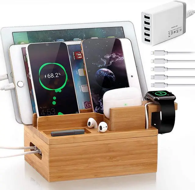 Main image of Pezin & Hulin USB Charger Station for Multiple Devices ,5 Port USB Charging Stand for Apple Product,  AirPods,  Cellphone, iWatch, Tablet.(Includes Charger HUB,5 Cables, Watch & Headset Stand)