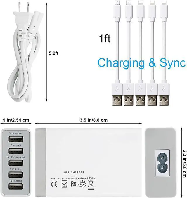 Alt view image 3 of 7 - Pezin & Hulin Bamboo  USB Charging Stand,Magnetic Organizer Stand Compatible with Phone,Tablet,Watch,Table and Other Smart Devices (Includes 5 Port USB Charger, 5 Cables,Watch Stand)