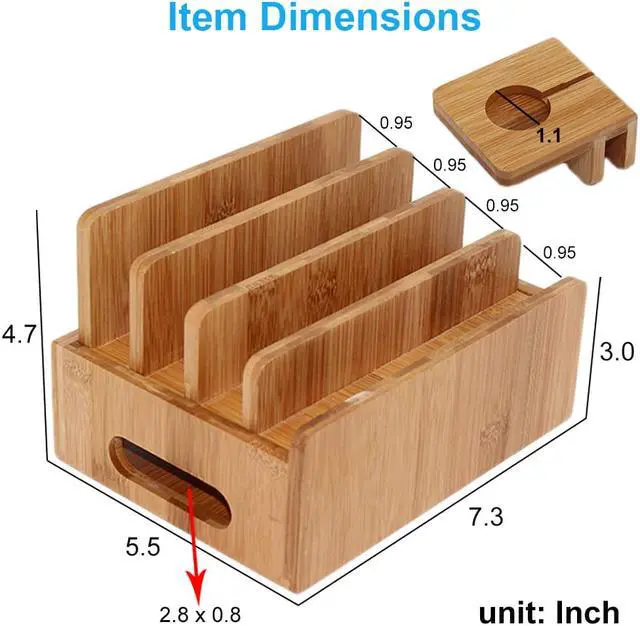 Alt view image 4 of 7 - Pezin & Hulin Bamboo  USB Charging Stand,Magnetic Organizer Stand Compatible with Phone,Tablet,Watch,Table and Other Smart Devices (Includes 5 Port USB Charger, 5 Cables,Watch Stand)