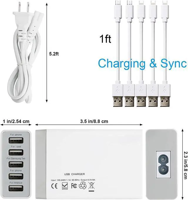 Alt view image 4 of 7 - Pezin & Hulin Charging Stand, Charger Dock Station ,Electronic Device Desktop Organizer for Cell Phone, Tablet, AirPods, iWatch .(Includes 5 Port USB Charger, 5 Cables, Watch & headset Stand)