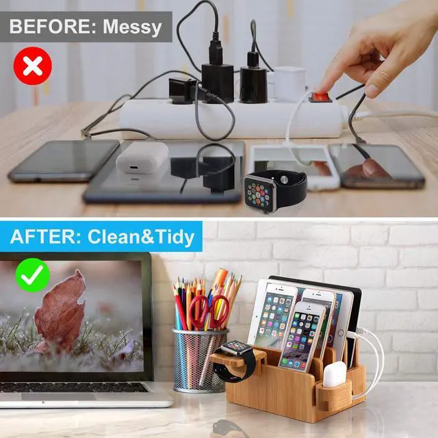 Alt view image 7 of 7 - Pezin & Hulin Charging Stand, Charger Dock Station ,Electronic Device Desktop Organizer for Cell Phone, Tablet, AirPods, iWatch .(Includes 5 Port USB Charger, 5 Cables, Watch & headset Stand)