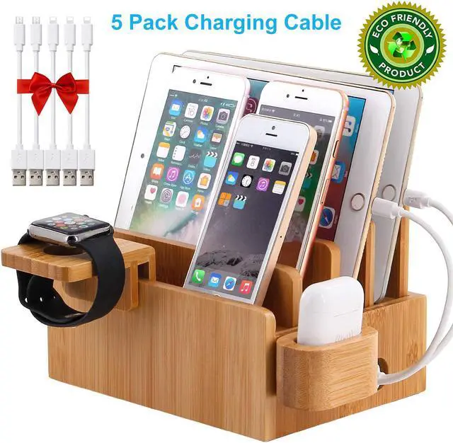 Alt view image 5 of 7 - Pezin & Hulin Charging Stand, Charger Dock Station ,Electronic Device Desktop Organizer for Cell Phone, Tablet, AirPods, iWatch .(Includes 5 Port USB Charger, 5 Cables, Watch & headset Stand)