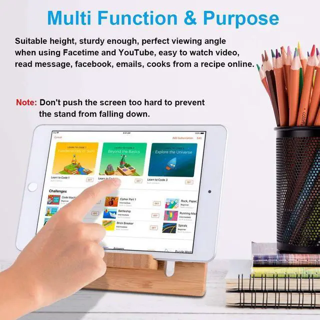 Alt view image 6 of 7 - Pezin & Hulin Bamboo Cell Phone Tablet Stand,Wooden Smart Phone Desktop Charging Dock Holder Compatible with Pad, Phone 12 , All iOS & Android Phone, Tablet - 1 Pack.