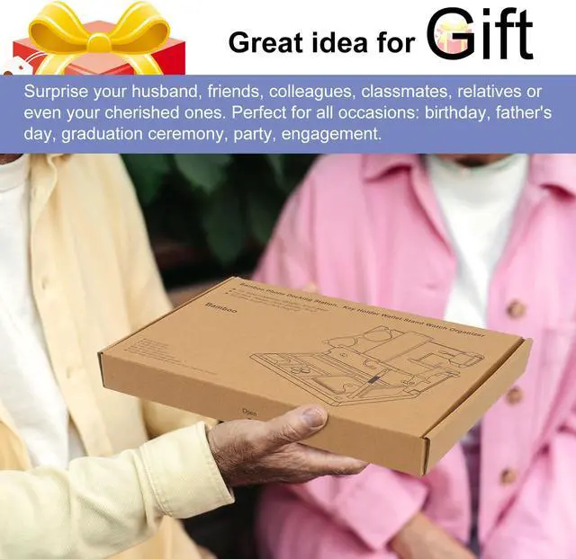 Alt view image 4 of 7 - Wood Phone Docking Station, Foldable Key Holder Wallet Nightstand Organizer, Men Gift Husband Anniversary Compatible with Phone Watch Sunglasses Pen Gadgets