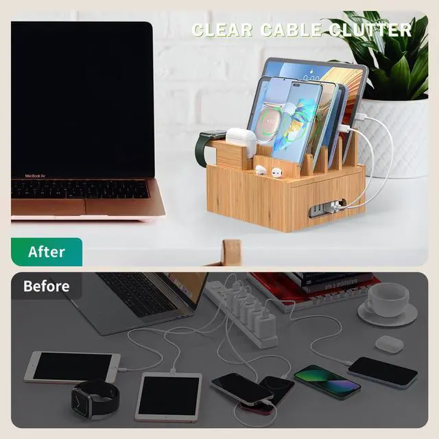 Alt view image 6 of 7 - Pezin & Hulin USB Charger Station for Multiple Devices,with Power Charger HUB and Short Cables, for Phones and Smart Watch