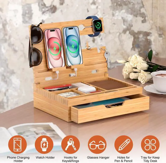 Alt view image 2 of 7 - Pezin & Hulin Desktop Storage Organizer, Desktop Organizer Office Storage Rack with Drawer, Display Shelf Rack, Office Supplies Desk Organizer