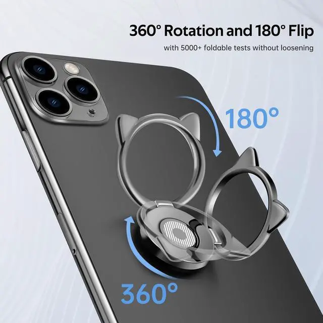 Alt view image 4 of 7 - Pezin & Hulin 2PCS Cell Phone Ring Holder Ultra-Thin Cute Cat Metal Finger Grip 360° Rotation 180° Flip Kickstand for Smart Phones & Tablets Rose Gold