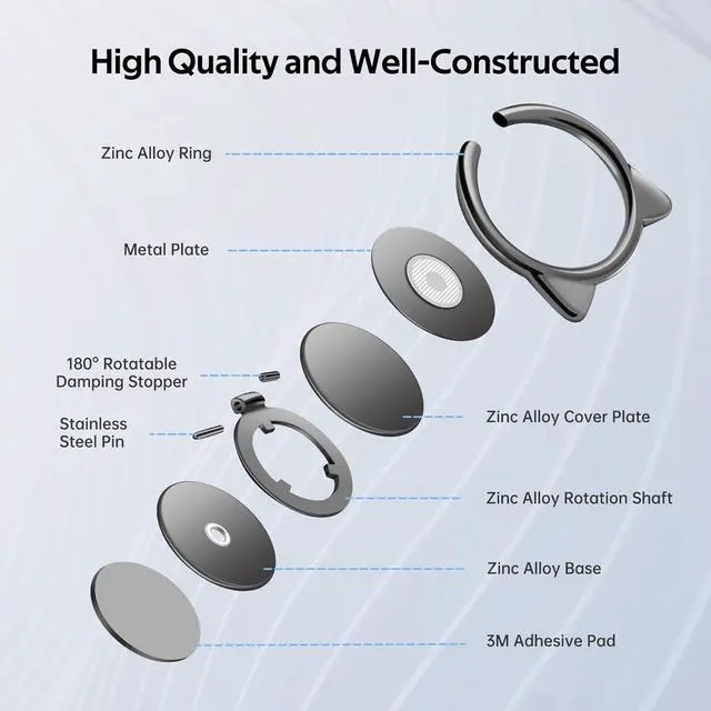 Alt view image 7 of 7 - Pezin & Hulin 2PCS Cell Phone Ring Holder Ultra-Thin Cute Cat Metal Finger Grip 360° Rotation 180° Flip Kickstand for Smart Phones & Tablets Rose Gold