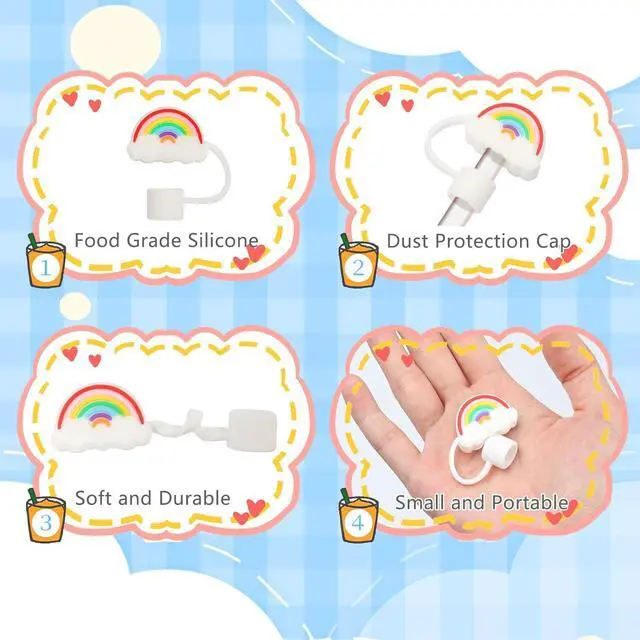 Alt view image 5 of 7 - Pezin & Hulin Cute Strawberry Straw Covers For Stanley Tumbler Cups Accessories Kawaii Silicone Straw Toppers Protector Cap For 10mm Straws, 5PACK