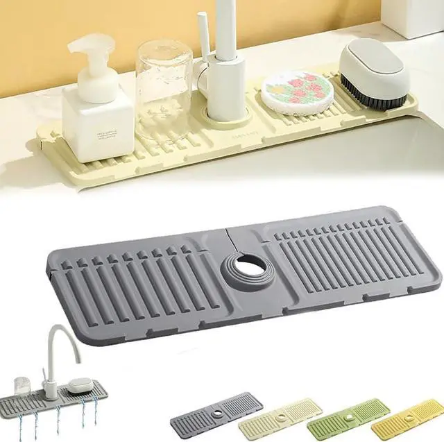 Main image of Pezin & Hulin Kitchen Sink Splash Guard Silicone Faucet Drain Pad Drip Catcher Tray Slip Mat (16.1" x 4.7"), Grey