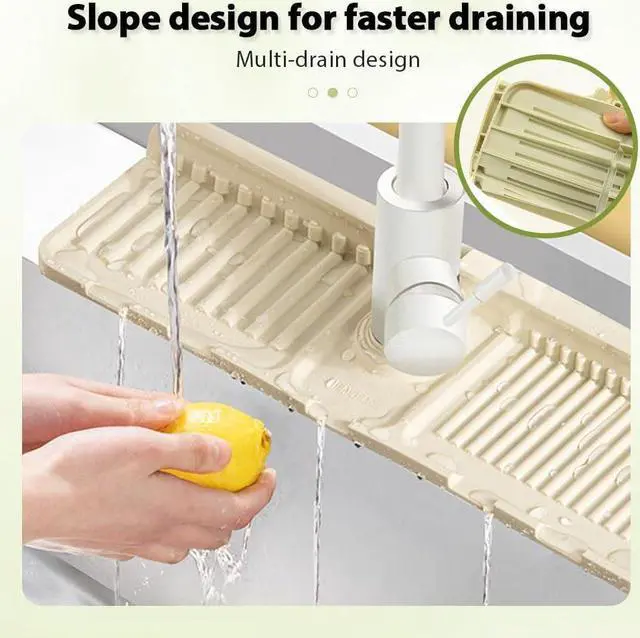 Alt view image 4 of 7 - Pezin & Hulin Kitchen Sink Splash Guard Silicone Faucet Drain Pad Drip Catcher Tray Slip Mat (16.1" x 4.7"), Grey