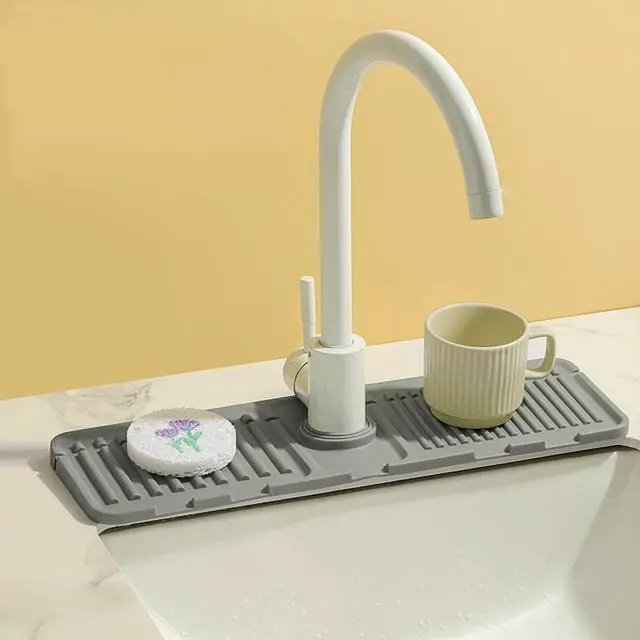 Alt view image 2 of 7 - Pezin & Hulin Kitchen Sink Splash Guard Silicone Faucet Drain Pad Drip Catcher Tray Slip Mat (16.1" x 4.7"), Grey