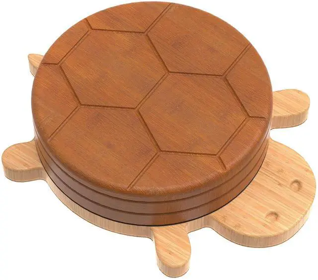 Main image of Bamboo Turtle Coaster Set with Magnetic Holder, 5PCS Wooden Drink Coasters for Coffee Table, Non Slip Heat Resistant Desk Decor & Unique Housewarming Gift (Multi-Color)/ 2 Tones: Brown+Natural