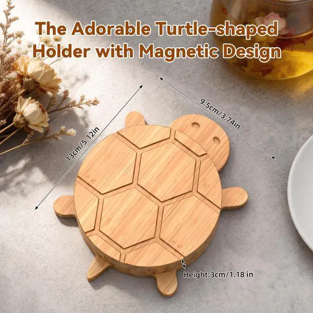 Alt view image 6 of 7 - Bamboo Turtle Coaster Set with Magnetic Holder, 5PCS Wooden Drink Coasters for Coffee Table, Non Slip Heat Resistant Desk Decor & Unique Housewarming Gift (Multi-Color)/ Natural
