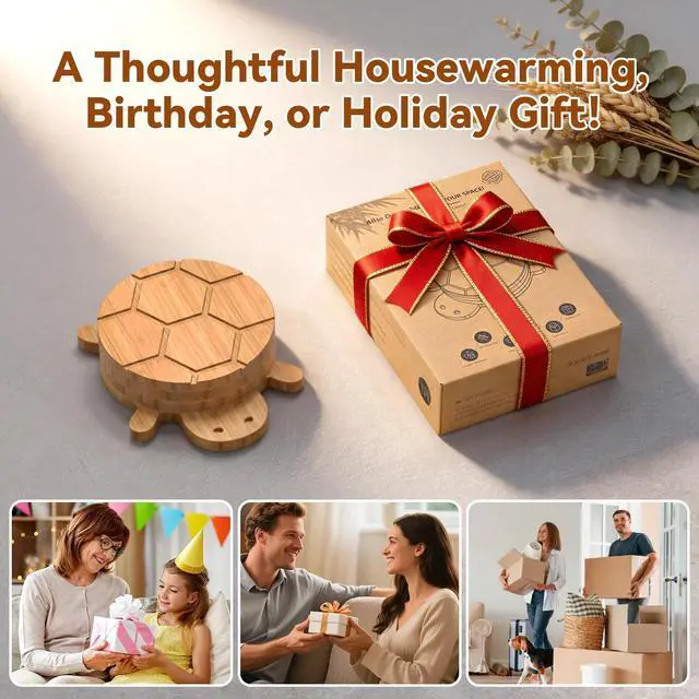 Alt view image 7 of 7 - Bamboo Turtle Coaster Set with Magnetic Holder, 5PCS Wooden Drink Coasters for Coffee Table, Non Slip Heat Resistant Desk Decor & Unique Housewarming Gift (Multi-Color)/ Natural