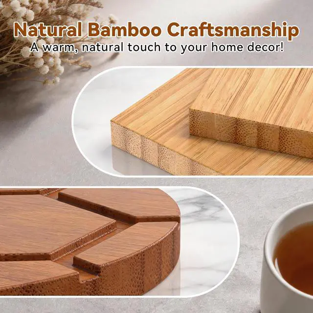 Alt view image 4 of 7 - Bamboo Turtle Coaster Set with Magnetic Holder, 5PCS Wooden Drink Coasters for Coffee Table, Non Slip Heat Resistant Desk Decor & Unique Housewarming Gift (Multi-Color)/ 2 Tones: Brown+Natural