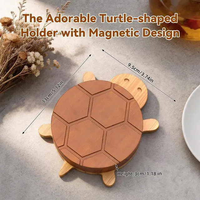 Alt view image 6 of 7 - Bamboo Turtle Coaster Set with Magnetic Holder, 5PCS Wooden Drink Coasters for Coffee Table, Non Slip Heat Resistant Desk Decor & Unique Housewarming Gift (Multi-Color)/ 2 Tones: Brown+Natural