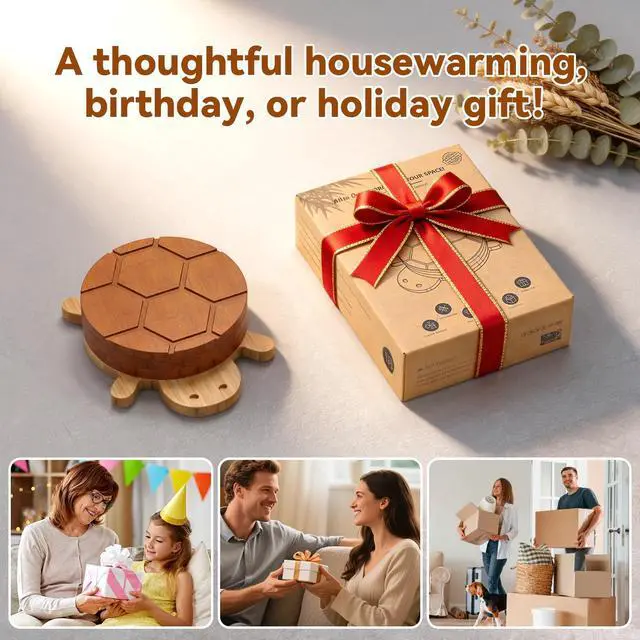 Alt view image 7 of 7 - Bamboo Turtle Coaster Set with Magnetic Holder, 5PCS Wooden Drink Coasters for Coffee Table, Non Slip Heat Resistant Desk Decor & Unique Housewarming Gift (Multi-Color)/ 2 Tones: Brown+Natural