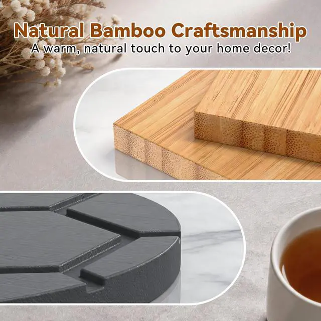Alt view image 4 of 7 - Bamboo Turtle Coaster Set with Magnetic Holder, 5PCS Wooden Drink Coasters for Coffee Table, Non Slip Heat Resistant Desk Decor & Unique Housewarming Gift (Multi-Color)/ Gray