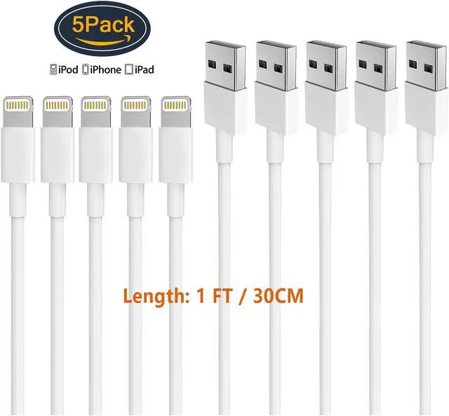 Main image of Lightning Cables Pack 5 1FT(30CM), iPhone Charger Cables, Fast Charging Syncing Cords Compatible with iPhone XS/Max/XR/X/8/8Plus/7/7P/6S/iPad/IOS (White, Pack 5)