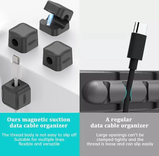 Alt view image 6 of 7 - Pezin & Hulin Magnetic Cable Clamps Management Organizer Kit, Cable Winder Wire Desktop Self-Adhesive Clips Cord Headphone Cord Holder, Black+White
