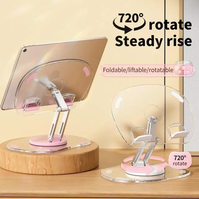 Alt view image 3 of 7 - Pezin & Hulin 360 Degree Rotating Acrylic Mobile Phone Holder,Fully Adjustable Foldable Desktop Tablet Holder Stand Base, Desktop Ipad Stands for iPhone15 14 13