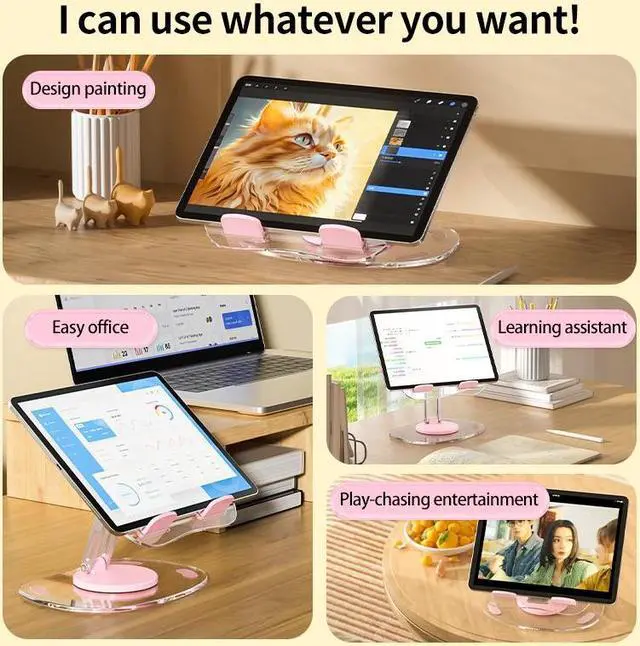 Alt view image 5 of 7 - Pezin & Hulin 360 Degree Rotating Acrylic Mobile Phone Holder,Fully Adjustable Foldable Desktop Tablet Holder Stand Base, Desktop Ipad Stands for iPhone15 14 13