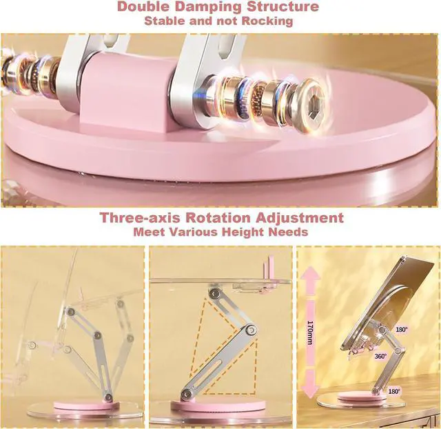 Alt view image 6 of 7 - Pezin & Hulin 360 Degree Rotating Acrylic Mobile Phone Holder,Fully Adjustable Foldable Desktop Tablet Holder Stand Base, Desktop Ipad Stands for iPhone15 14 13