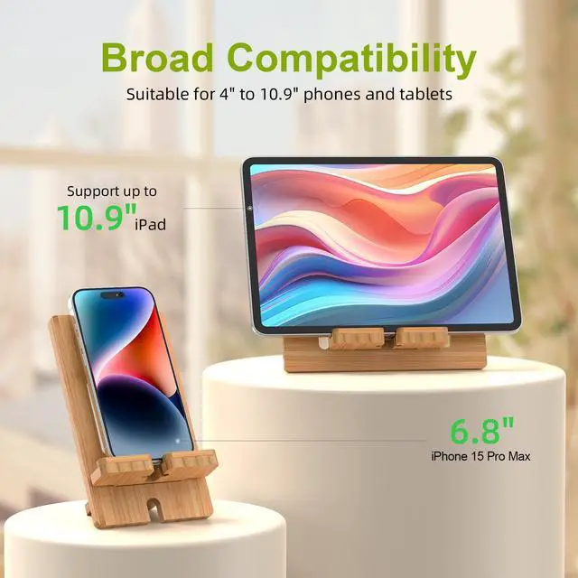 Alt view image 4 of 7 - Pezin & Hulin Tablet Stand Adjustable Foldable Phone Stand Holder Desktop Book Bamboo Stand Holder Dock for iPhone iPad Tablet